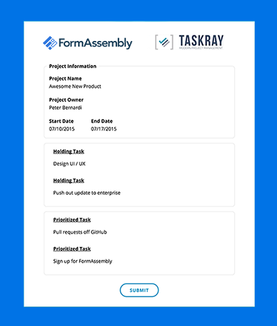 formassembly taskray integration salesforce project management form assembley