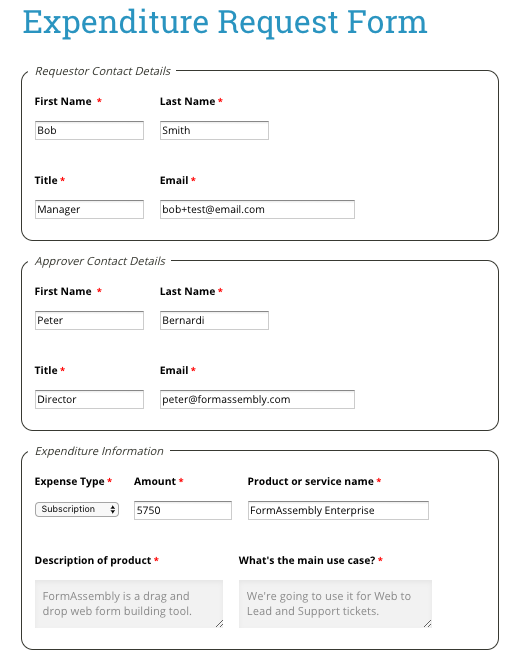 how to use formassembly to set up an external approval process with expense request form