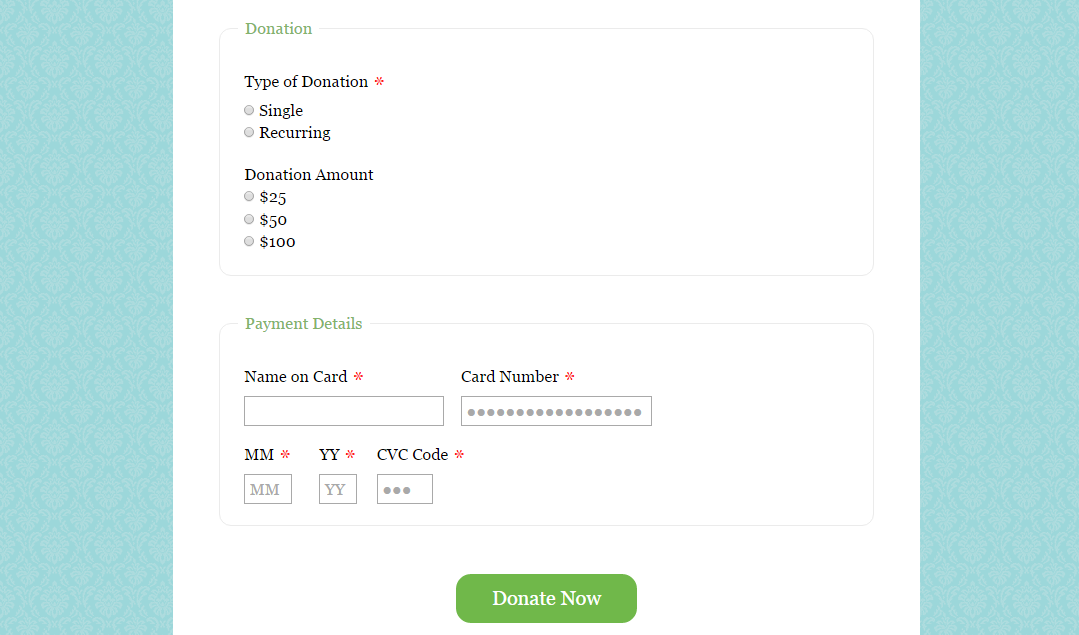 online payment form template