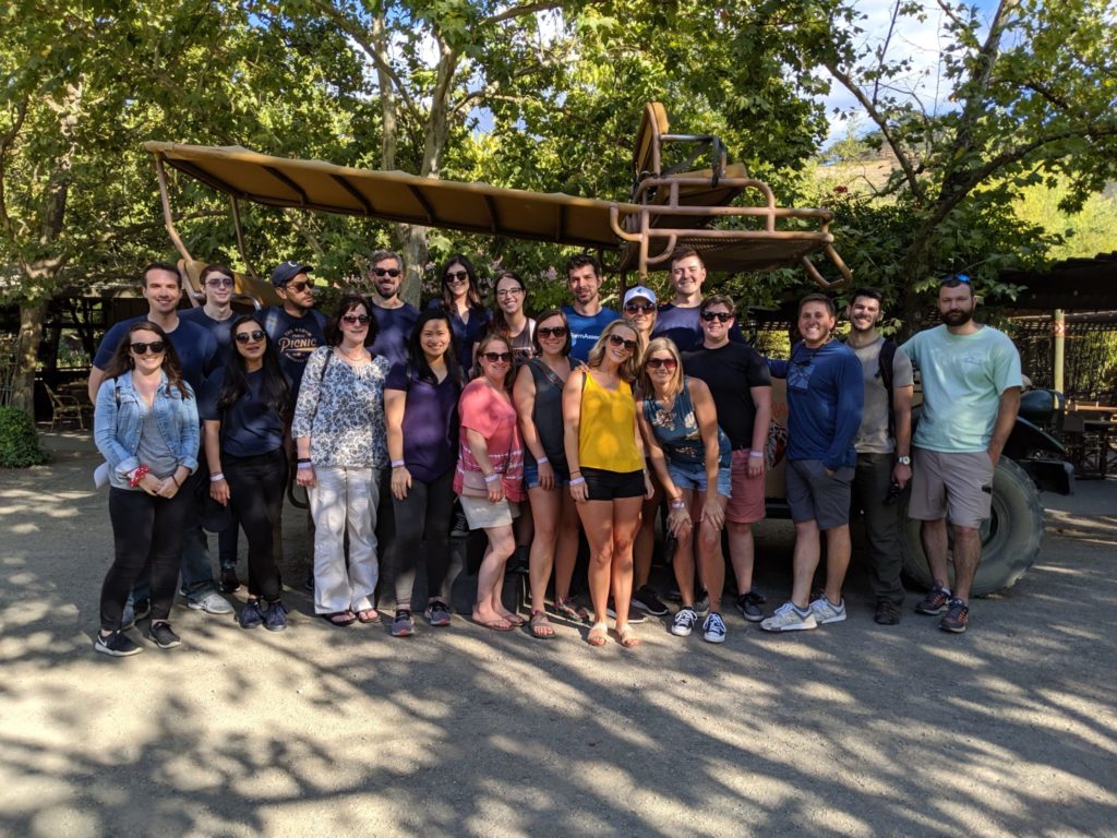 Members of the FormAssembly team who went on a Safari during the reunion pose for a photo.