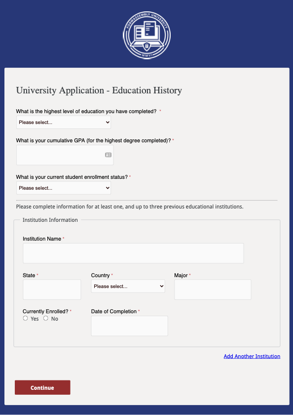 University Application - Education History
