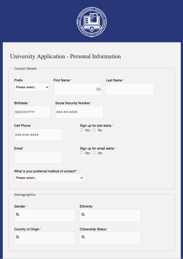 University Application - Personal Information