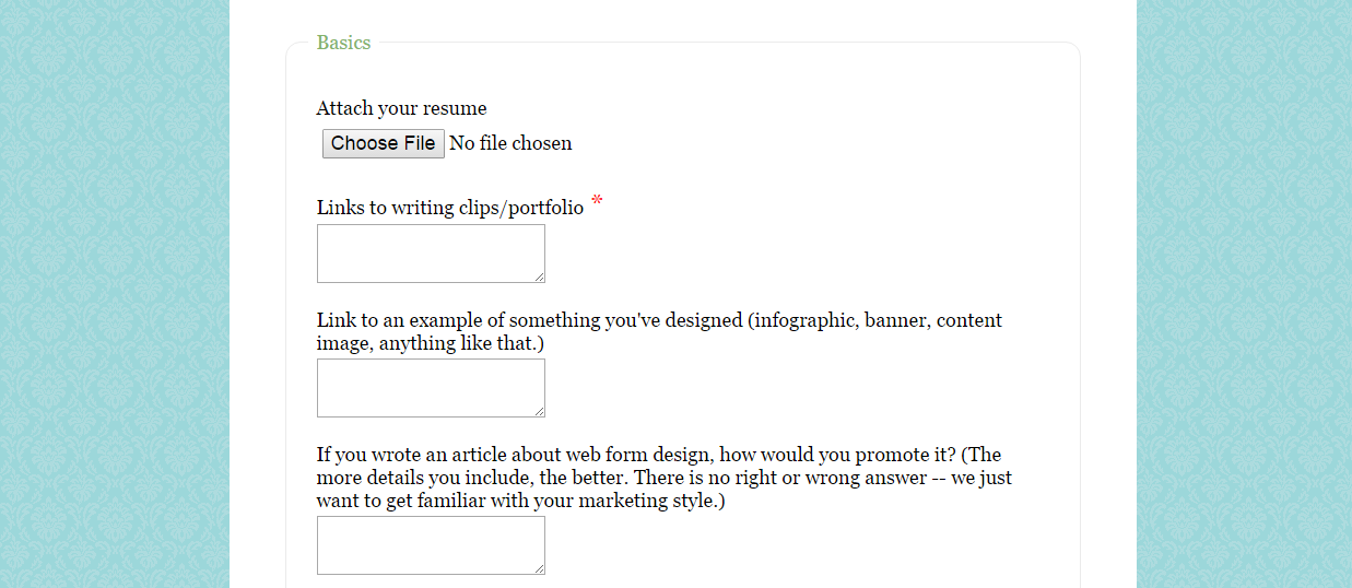 online job application example
