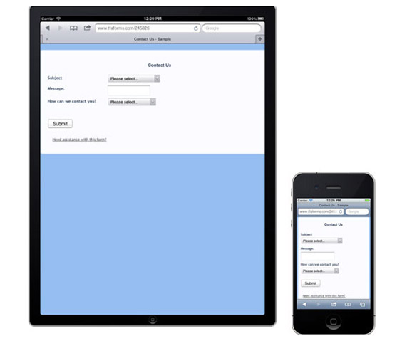 Form on iPhone and iPpad formIphoneIpad