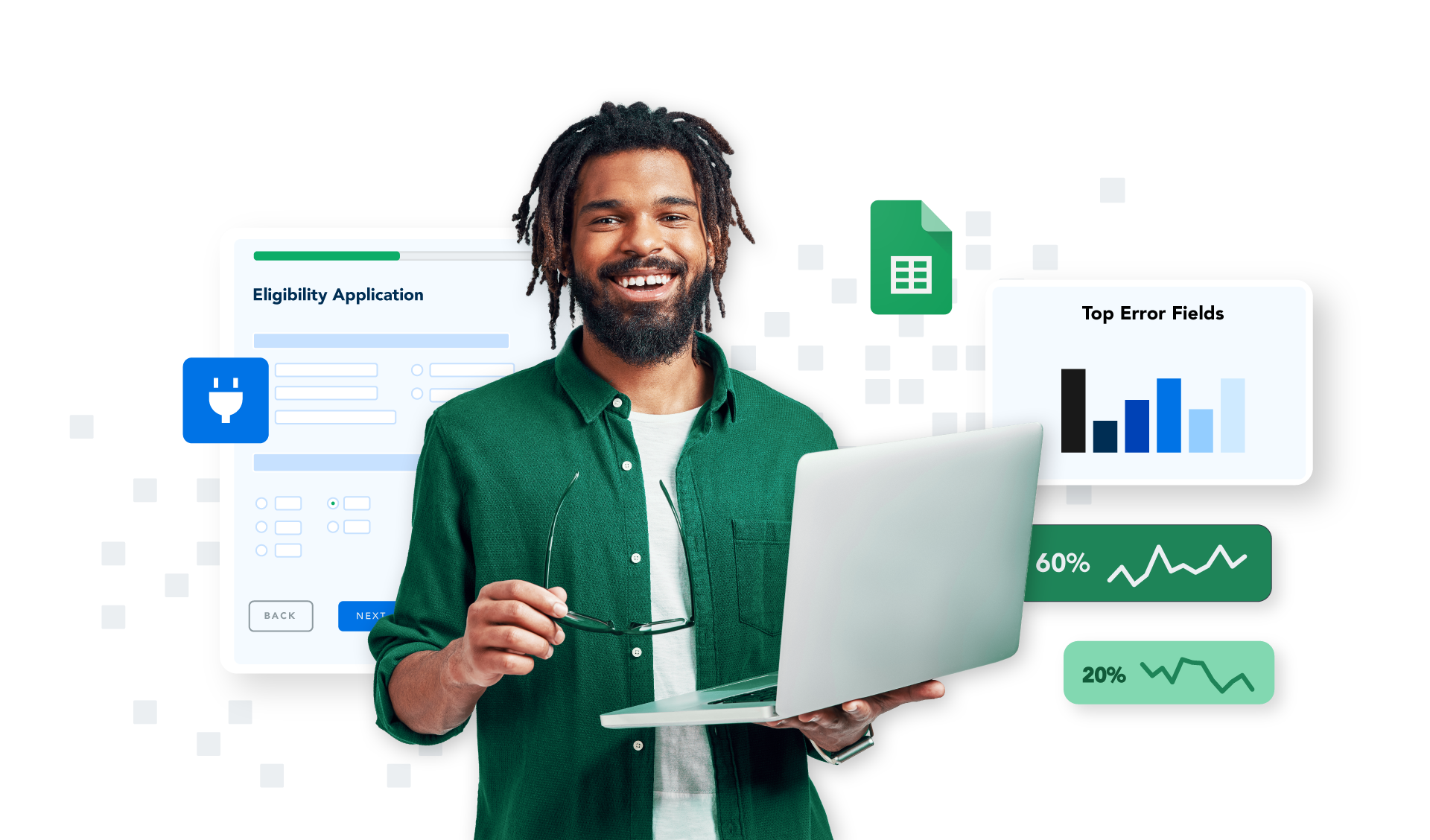 Man with Laptop and with icons from Google Sheets